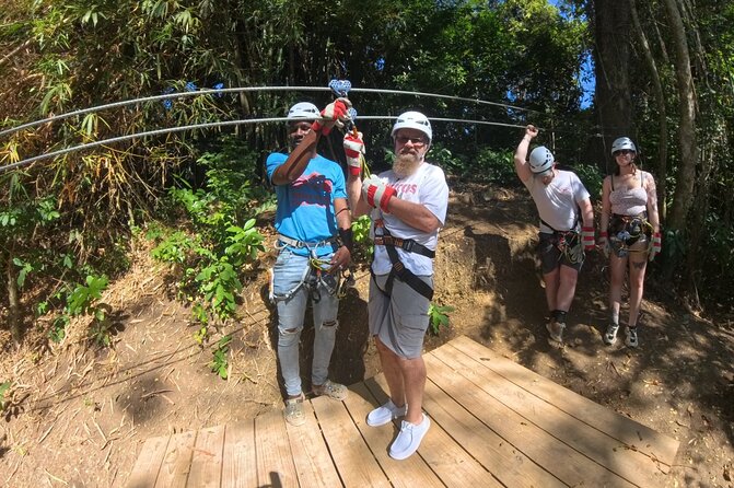 ATV Jungle Ride, Zipline and Ricks Cafe from Montego Bay - Ziplining above the Jamaican countryside