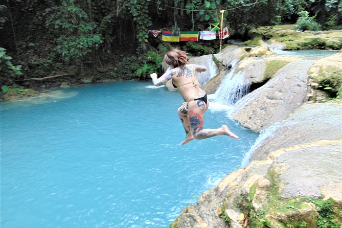 Blue Hole and Secret Falls Day Trip plus Shopping from Falmouth - Swimming, rope swings, and cave water at Blue Hole