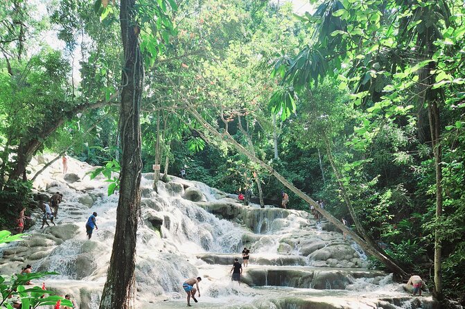 Dunns River Falls & Blue Hole Combo from Montego Bay with Pick Up - Climbing Dunns River Falls Toward the Sea