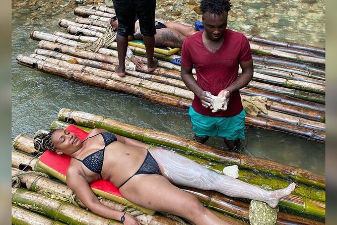 Great River bamboo Rafting and Margaritaville from Montego Bay - Fruit, coconuts, and riverbank treats
